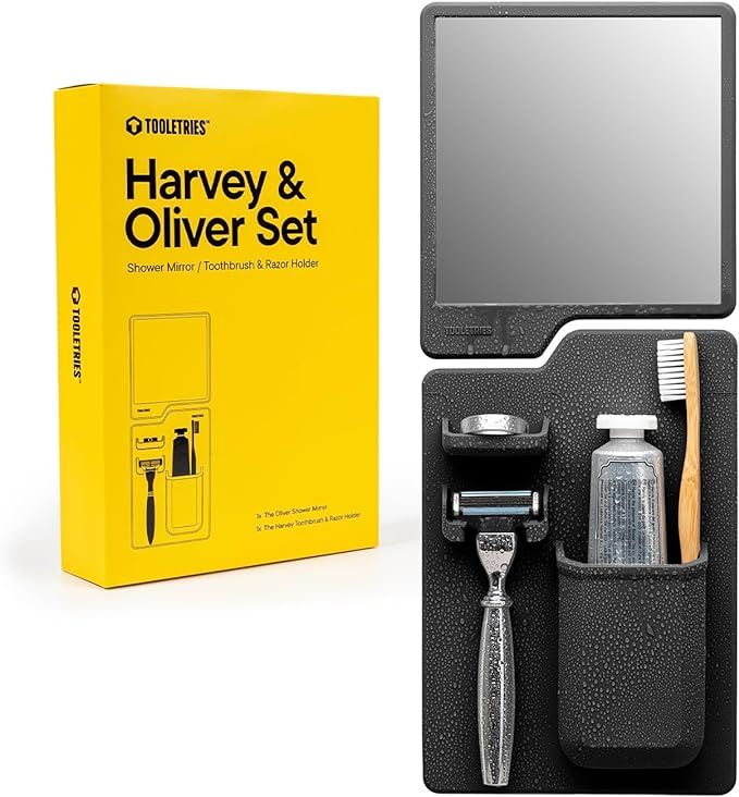 Tooletries - The Harvey & Oliver Set - Toothbrush & Razor Holder and Fog Resistant Mirror - Silic... | Amazon (US)