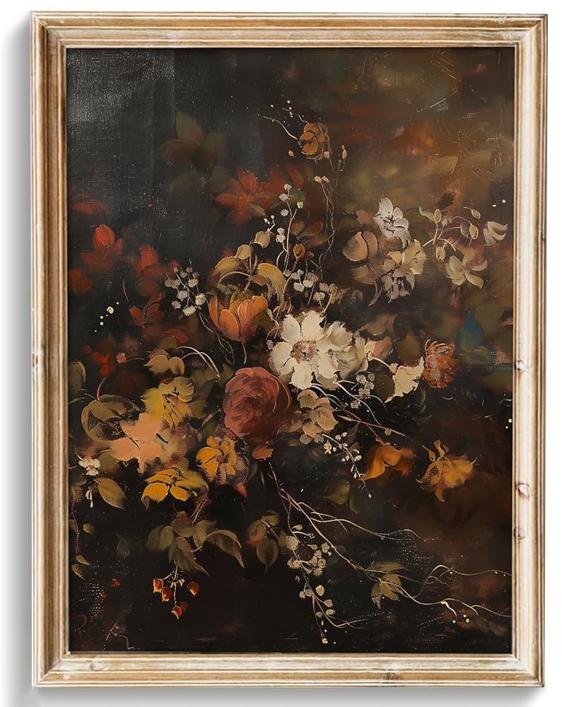 uniro Vintage Floral Wall Art Print, Moody Dark Autumn Flower Wall Painting, Retro Botonical Fall... | Amazon (US)