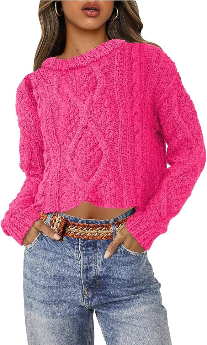 SENSERISE Womens Cropped Cable Knit Sweater Long Sleeve Crewneck Pullover Tops Chunky Warm Sweate... | Amazon (US)