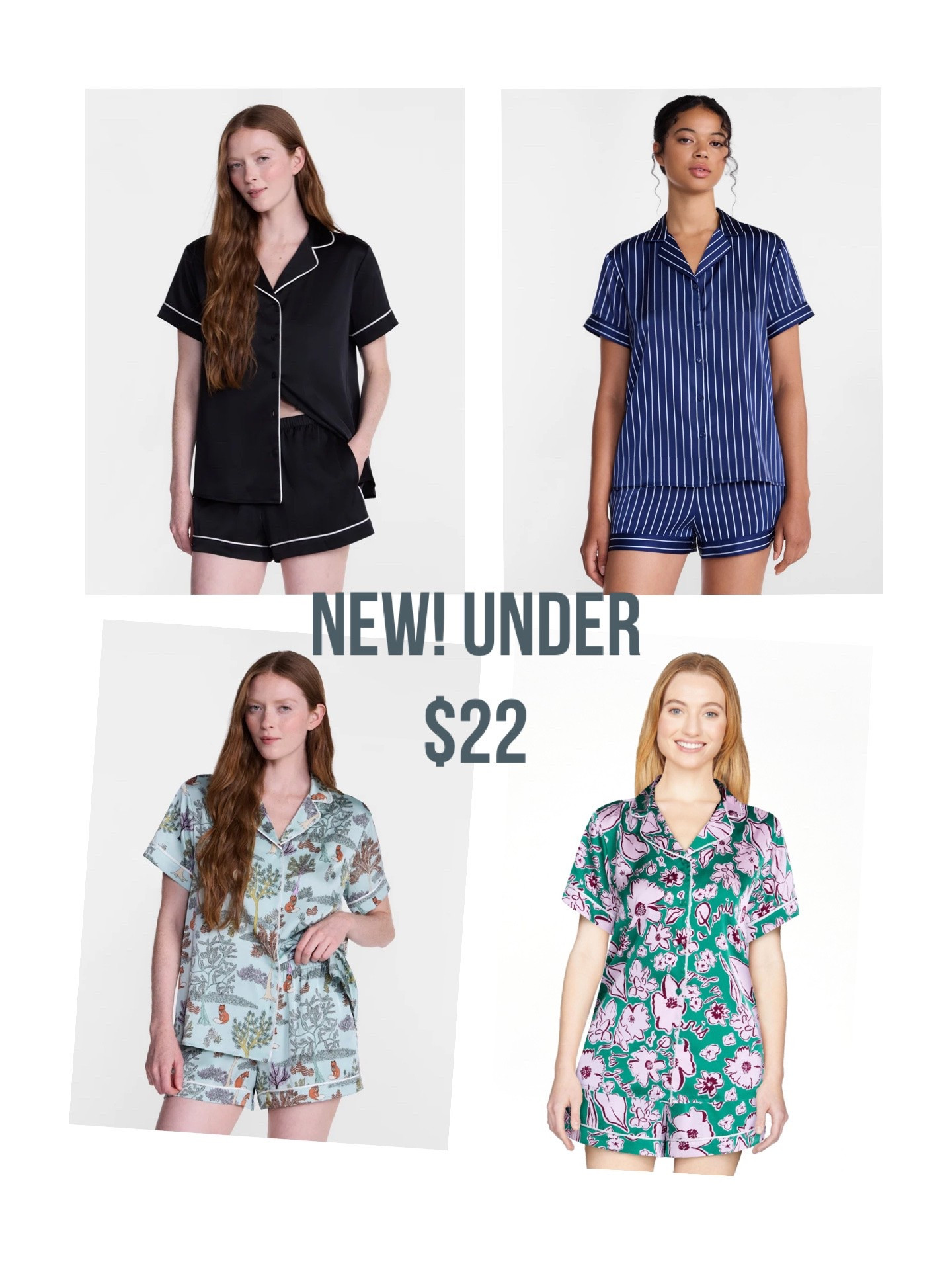 Satin sleep top and short sets in cute patterns