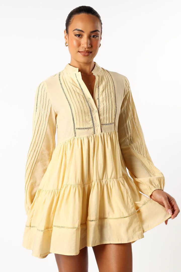 Denali Long Sleeve Mini Dress - Tan Yellow | Petal & Pup (US)
