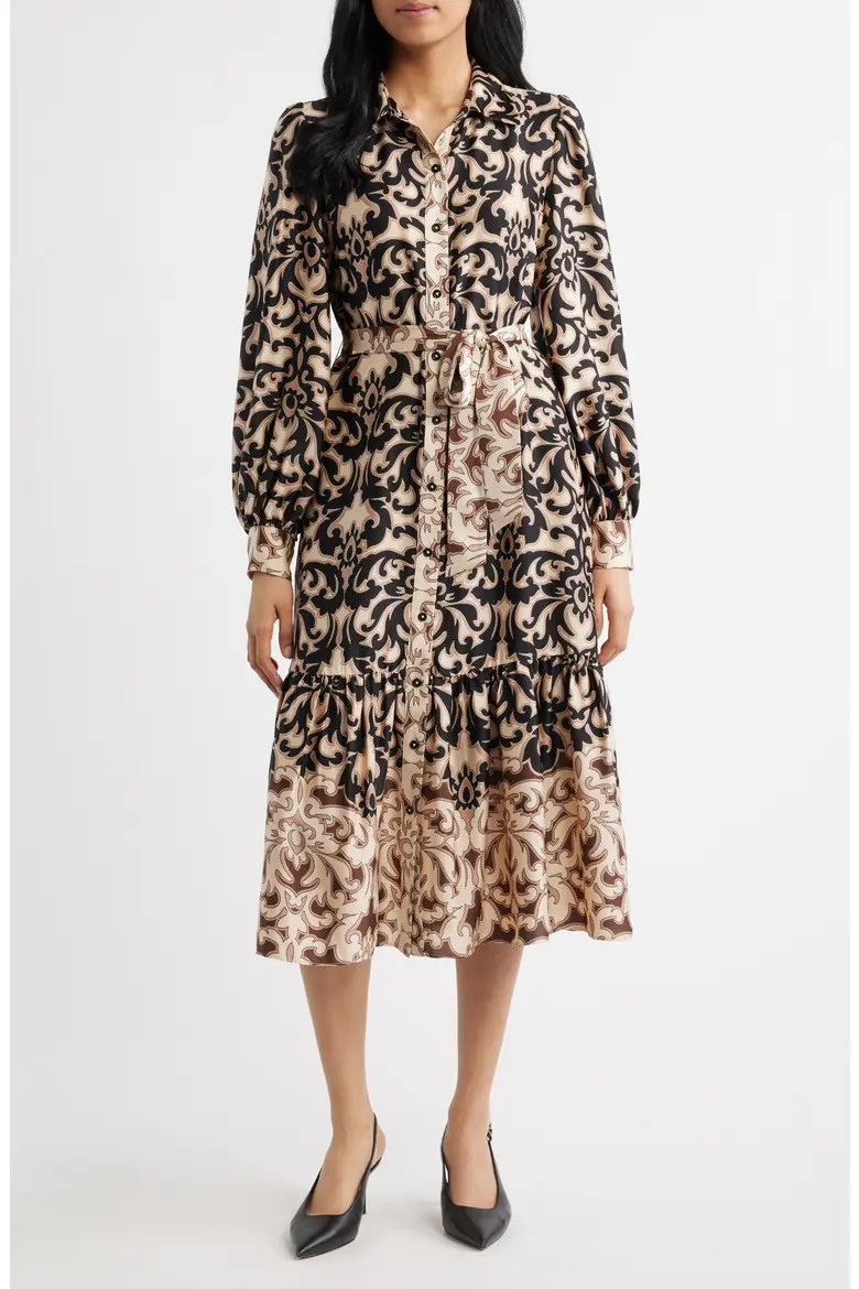 Print Tie Waist Midi Shirtdress (Women) | Nordstrom | Nordstrom