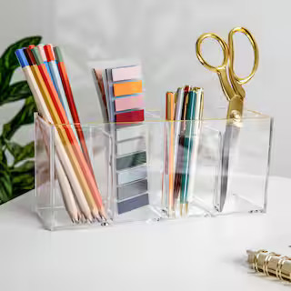 MARTHA STEWART Clear/Gold Trim Desk Organizer BE-PB7357-G-CLRGLD-MS - The Home Depot | The Home Depot