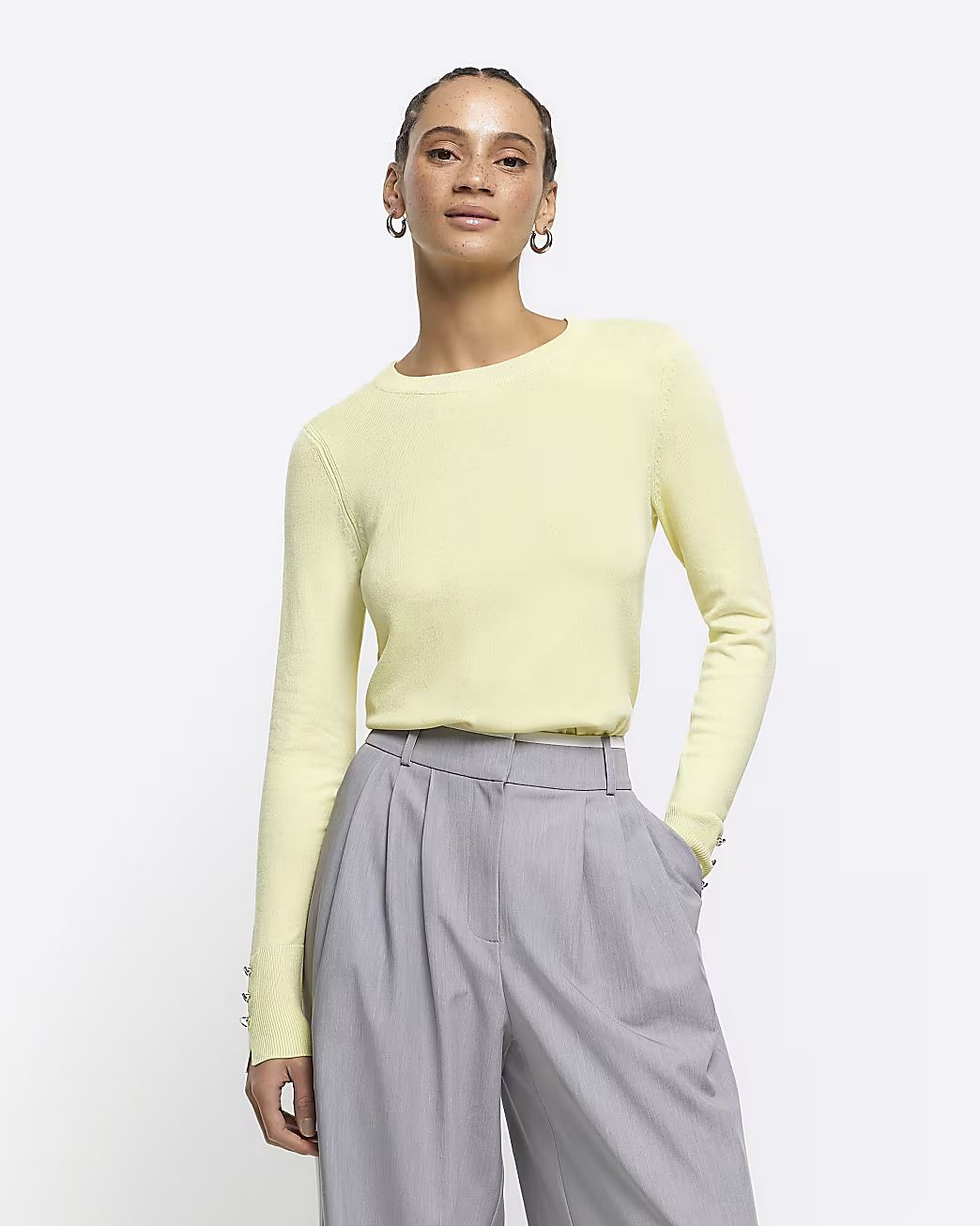 Yellow knit long sleeve top | River Island (UK & IE)