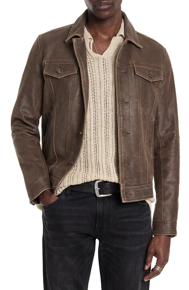 Andrew Distressed Leather Trucker Jacket | Nordstrom