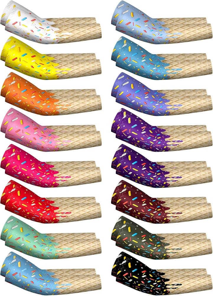 16 Pairs Ice Cream Arm Sleeves for Kids UV Sun Protection Football Basketball Baseball Compressio... | Amazon (US)