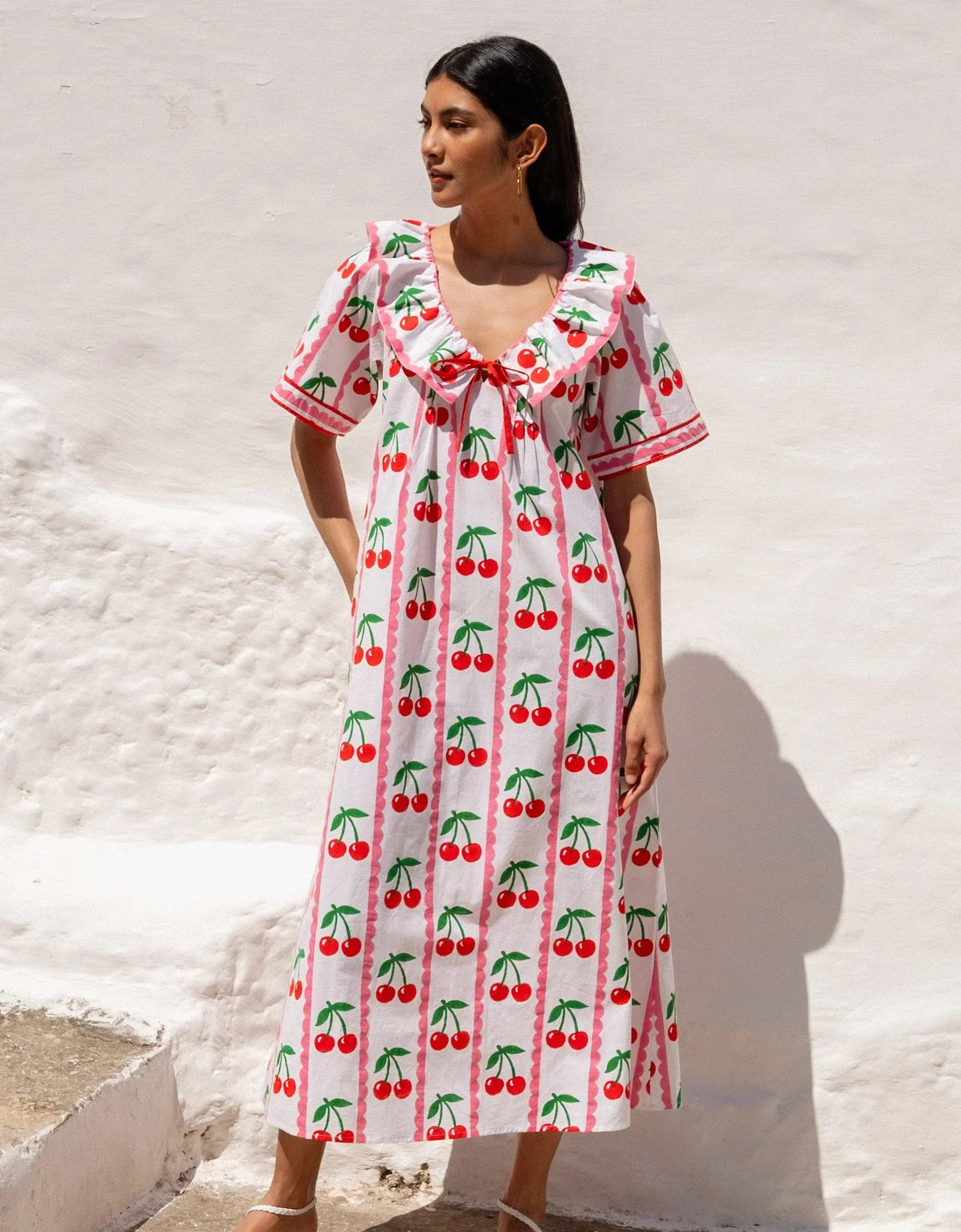 Scalloped Cherry Ava Dress | Pink City Prints UK