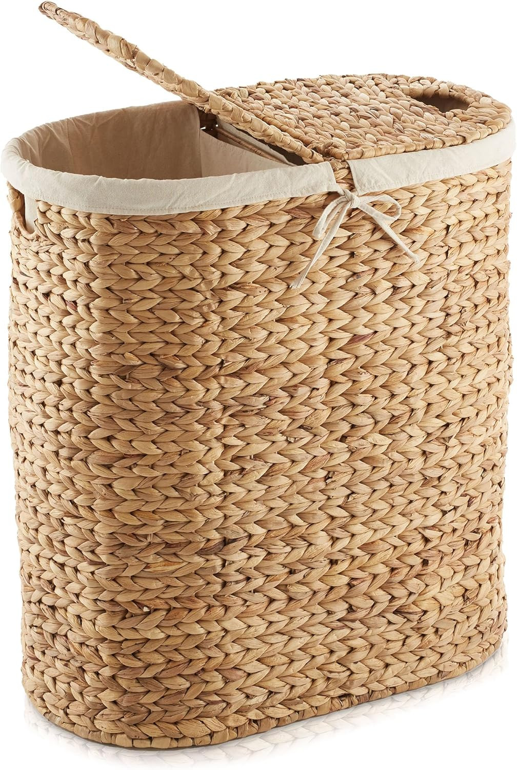 Casafield Oval Laundry Hamper with Lids and Removable Liner Bags - Natural, Woven Water Hyacinth ... | Amazon (US)