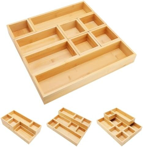 Bamboo Drawer Organizer Set, 9 PCS Multi-Use Individual Wood Storage Organizers, Junk Drawer Divi... | Amazon (US)