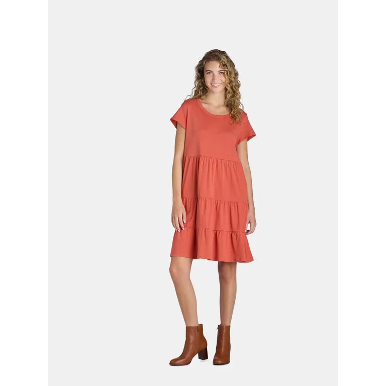 Time and Tru Women's Cotton Knit Tiered Dress, Sizes XS-XXXL | Walmart (US)