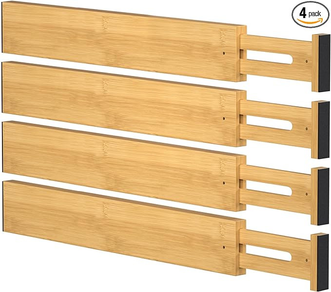 Bamboo Drawer Dividers,17-22" Adjustable Kitchen Drawer Organizer for Clothes,4 Pack Expandable D... | Amazon (US)