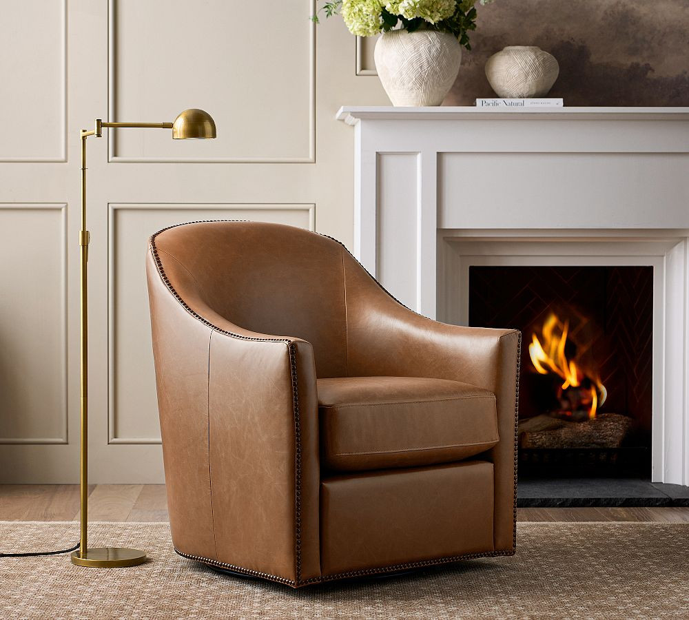 Tillman Leather Swivel Chair | Pottery Barn (US)