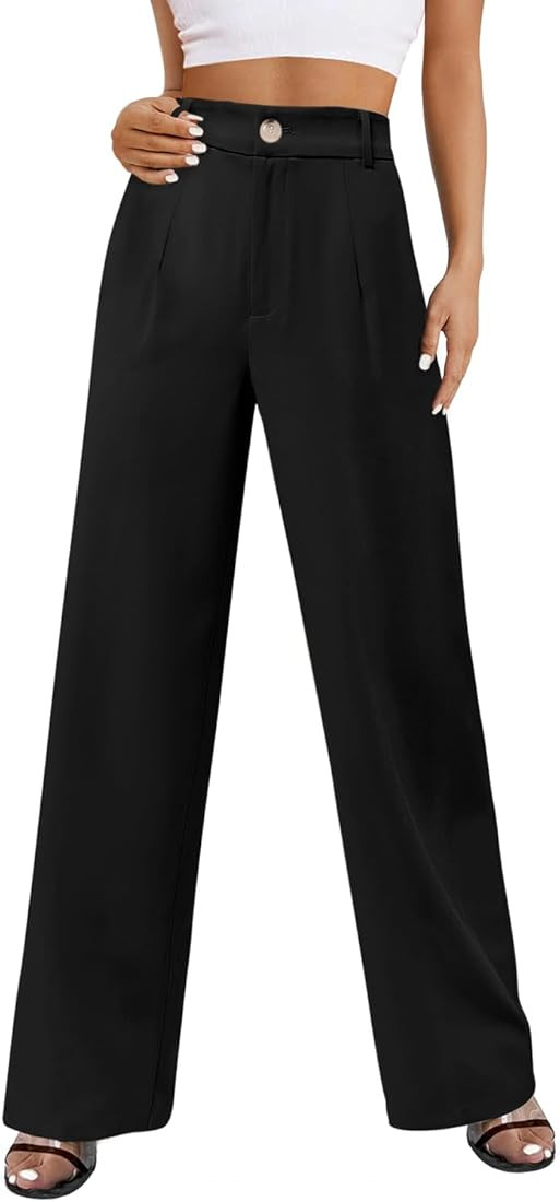 Womens Business Pants Wide Leg High Waisted Capris Straight Long Work Trousers with Pockets | Amazon (US)