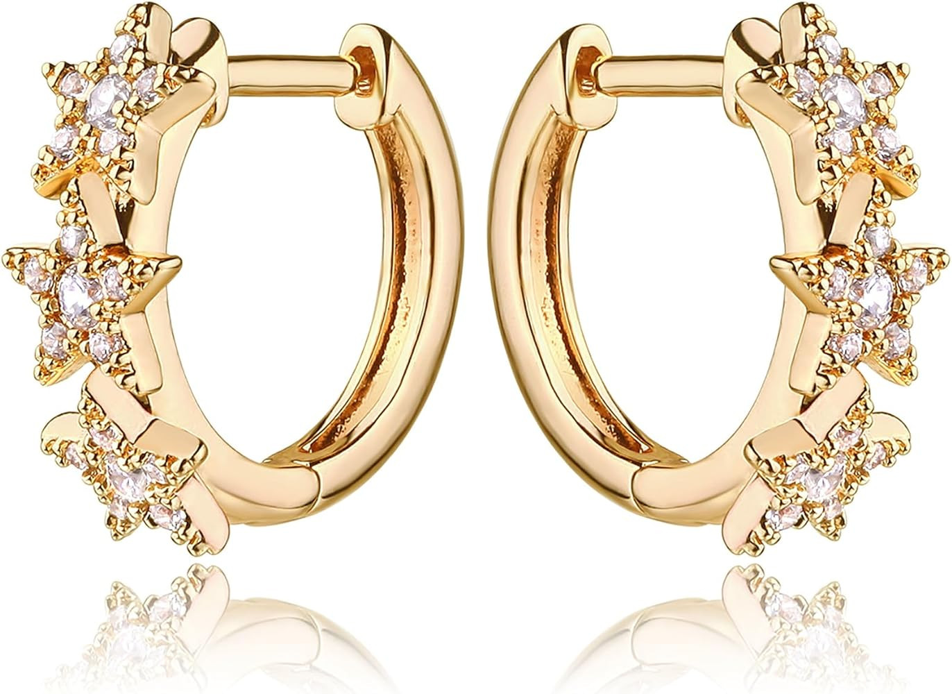 MEVECCO Gold Star Hoop Earrings for Women 18K Gold Plated Hoop Earrings Handmade Simple Minimalis... | Amazon (US)