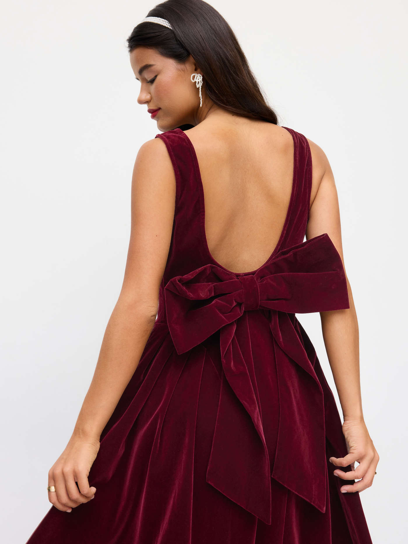 Velvet Velvet Boat Neck Bowknot Backless Midi Dress For Party/Clubbing | Cider