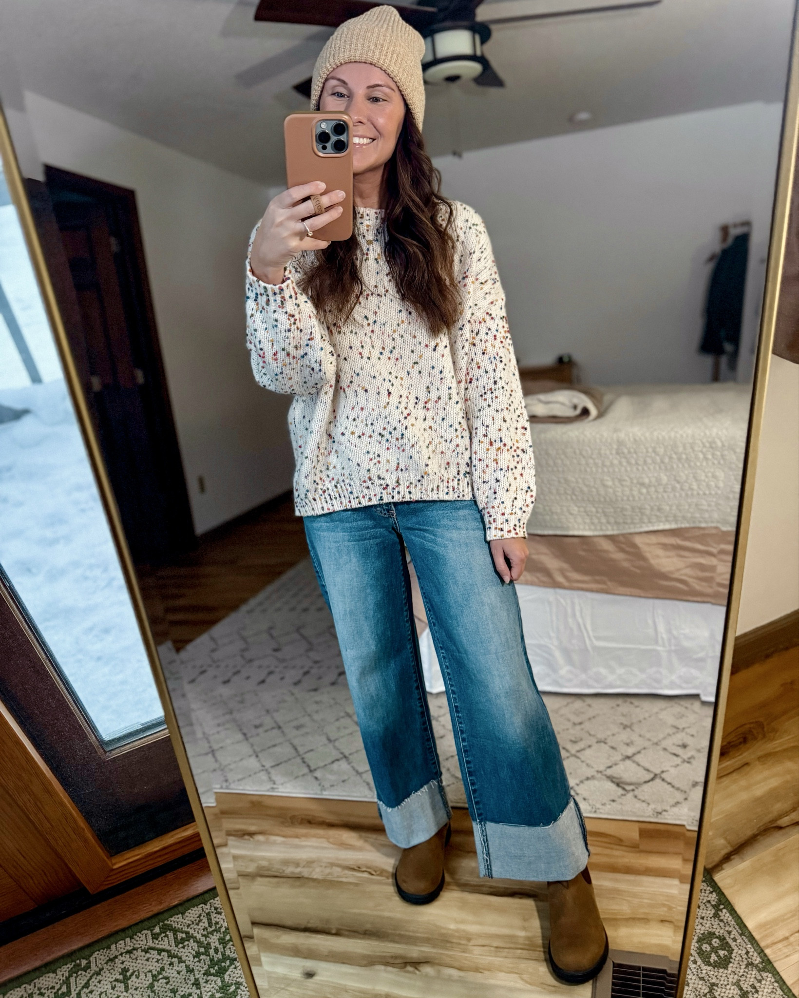 Small in my sweater, 24 in my jeans (I’m wearing medium wash which is almost sold out. Darker wash is still stocked!). My blundstone boots are size 6.5

#LTKPetite #LTKgrwm #LTKSeasonal