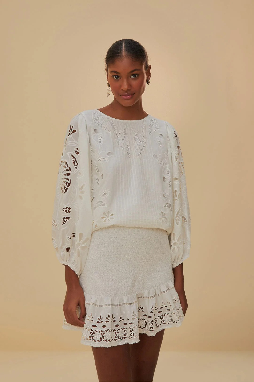 White Richelieu Mini Skirt | FarmRio (US)