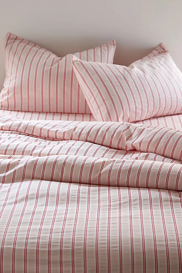 Striped Patterned Cotton Duvet Cover Set in Pink/Red Suiting Stripe at Urban Outfitters | Urban Outfitters (US and RoW)