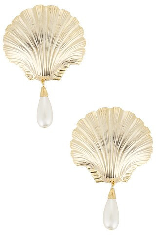 Rowen Rose Oversized Shell Brooch in Gold & White - Metallic Gold. Size all. | FWRD 