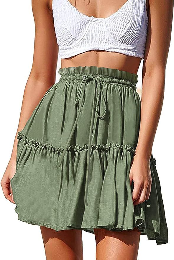 KIRUNDO Women's Summer Polka Dot Flared Short Skirt High Waist Cute Ruffle Pleated Beach Mini Dre... | Amazon (US)