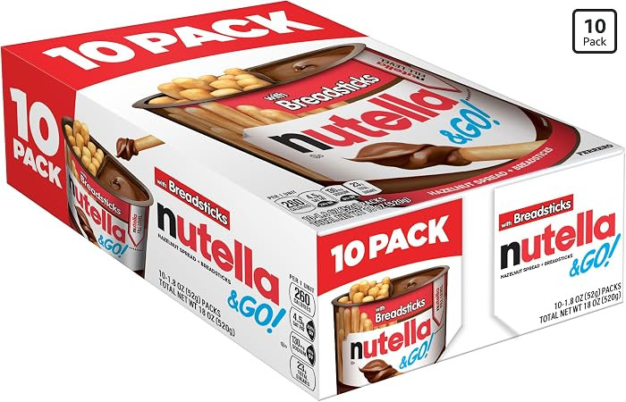 Nutella & Go! Hazelnut Spread with Breadsticks, On-the-Go Snack Cups, 10 Snack Packs, 18 oz | Amazon (US)