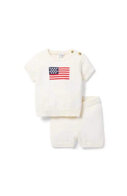 Janie and Jack Americana Flag Sweater Short Set in Ivory at Nordstrom, Size 3-6M | Nordstrom
