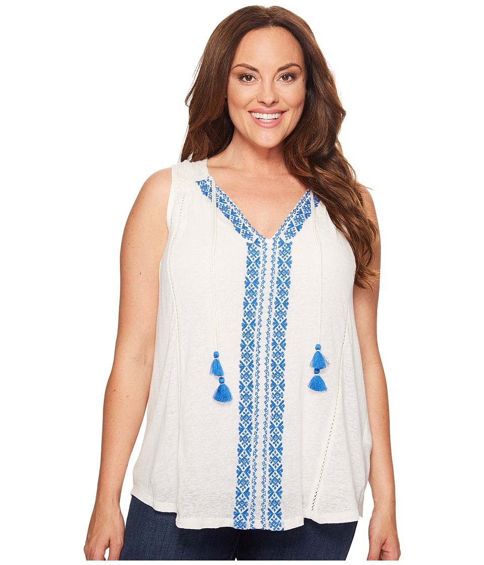 Lucky Brand - Plus Size Embroidered Center Front Top (Marshmallow) Women's Clothing | 6pm