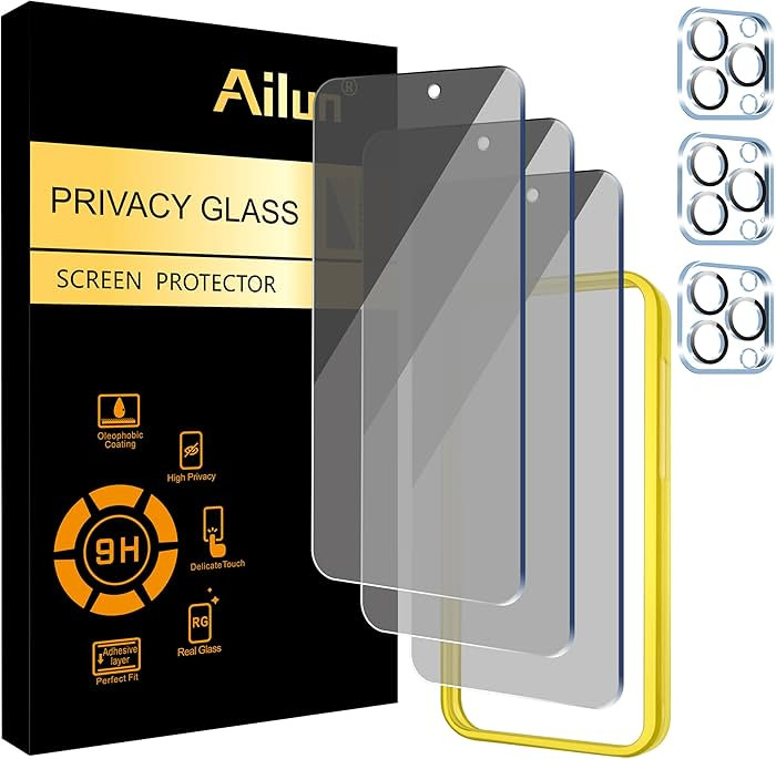 Ailun 3Pack Privacy Screen Protector for iPhone 15 Pro [6.1 inch]+3Pack Camera Lens Protector wit... | Amazon (US)