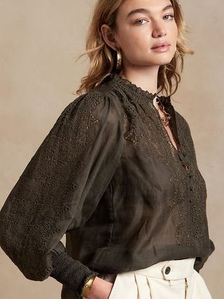 Ramie Eyelet Blouse | Banana Republic (US)