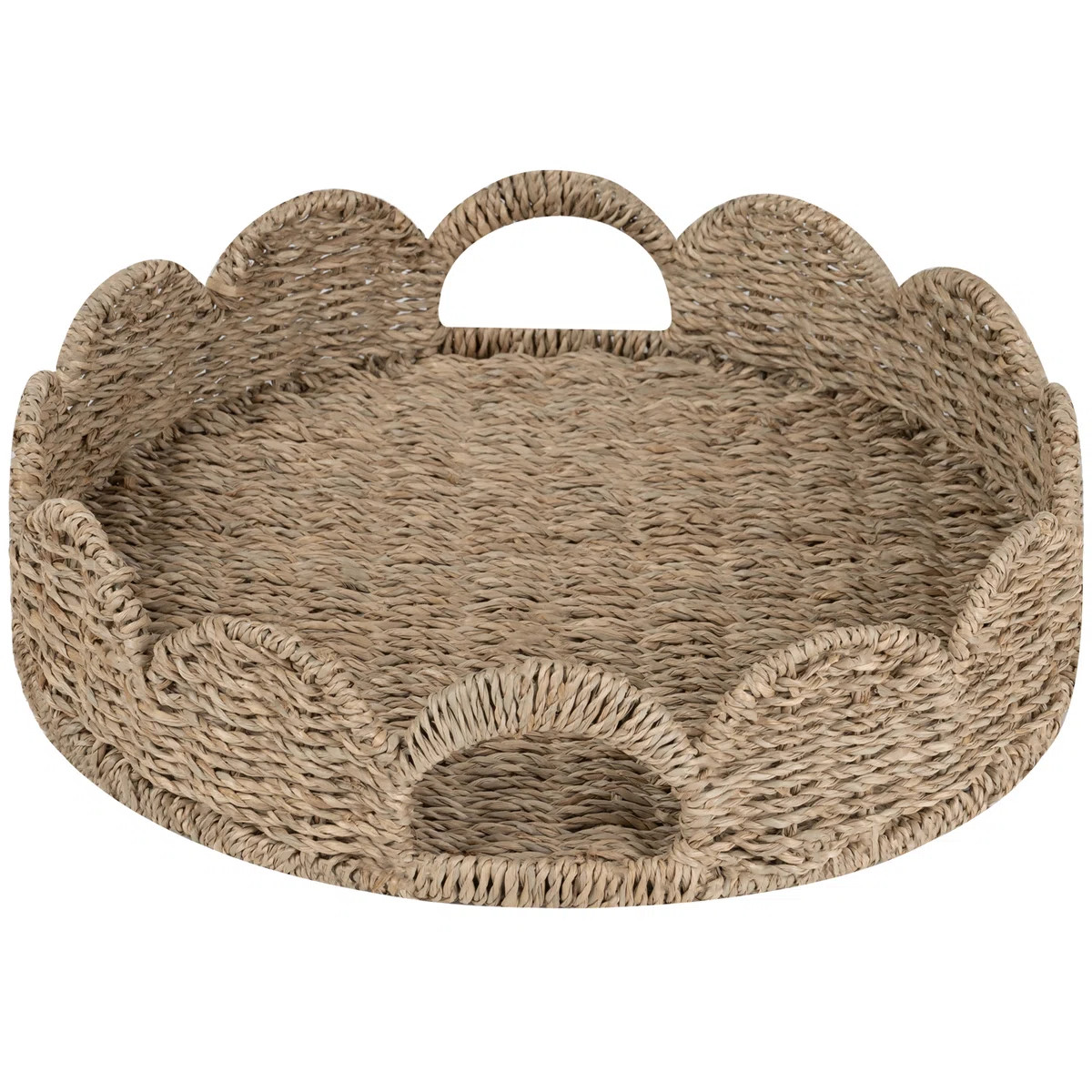 Handwoven Scalloped Wicker Tray with Handles, Seagrass Serving & Decorative Tray | Wayfair North America