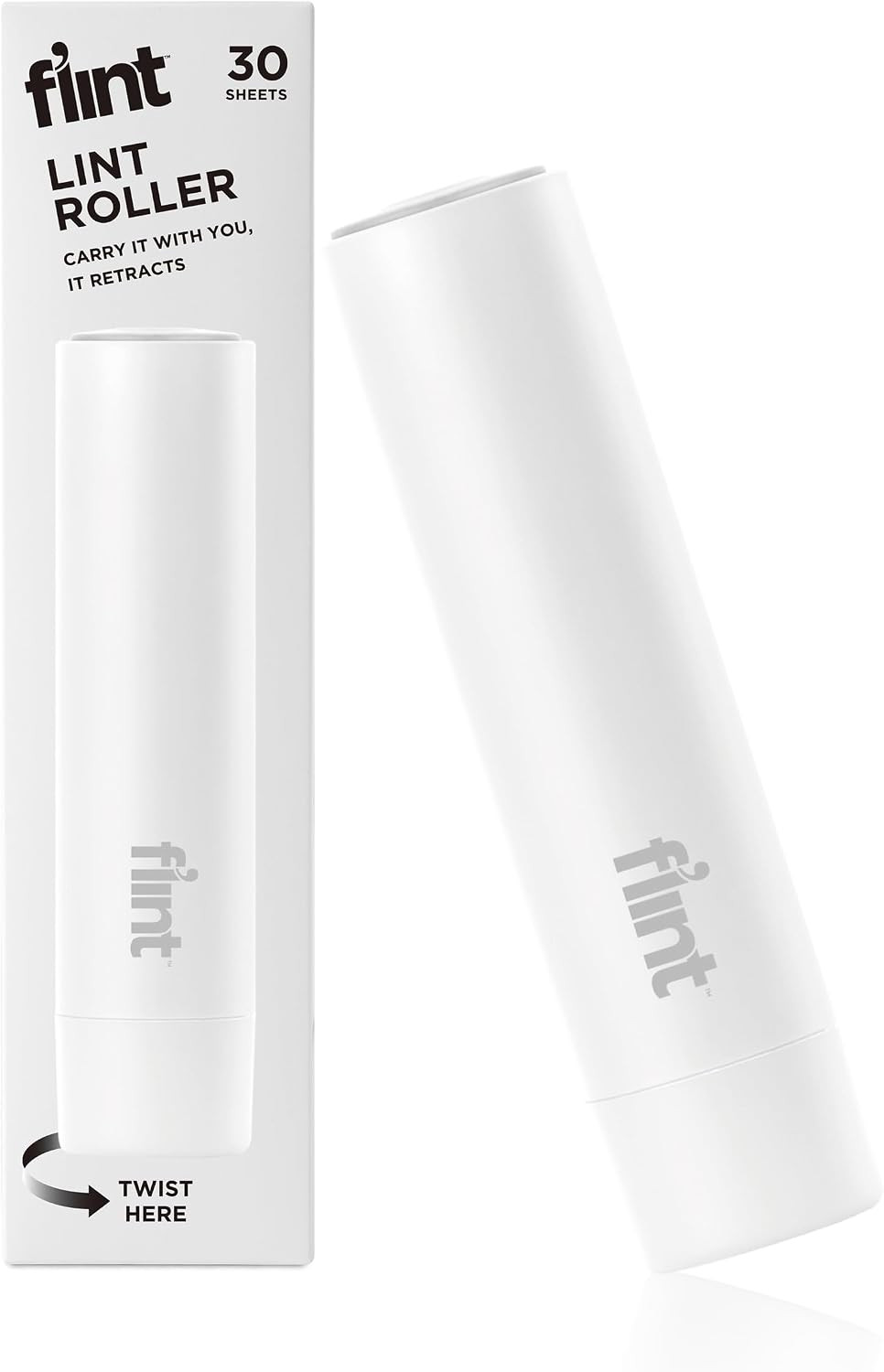Flint Classic White Retractable Mini Lint Roller with 30 Extra Sticky Sheets, Small and Portable Lint Roller, Ideal Pet Hair Remover Lint Roller, Travel Lint Rollers for pet Hair Extra Sticky | Amazon (US)