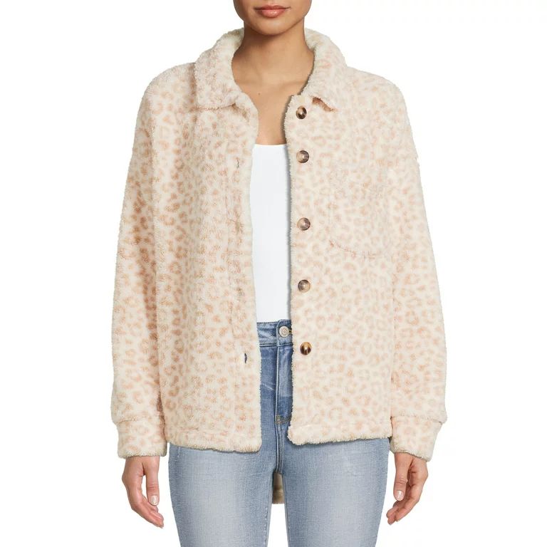Time and Tru Women's and Plus Faux Sherpa Button-Front Jacket | Walmart (US)