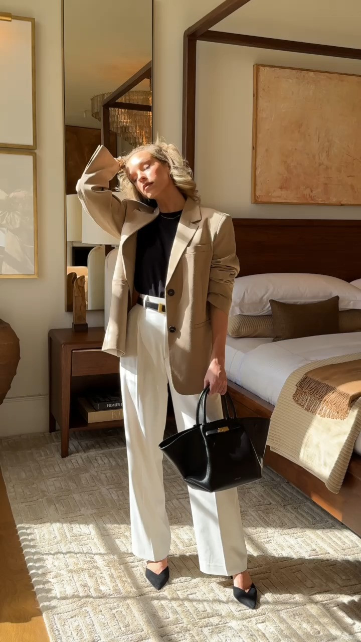 Blazer, Trousers, T-Shirt, Bag, Slingbacks, Belt, H&M, UNIQLO, COS, DeMellier 

 #LTKuk #LTKspring #LTKstyletip