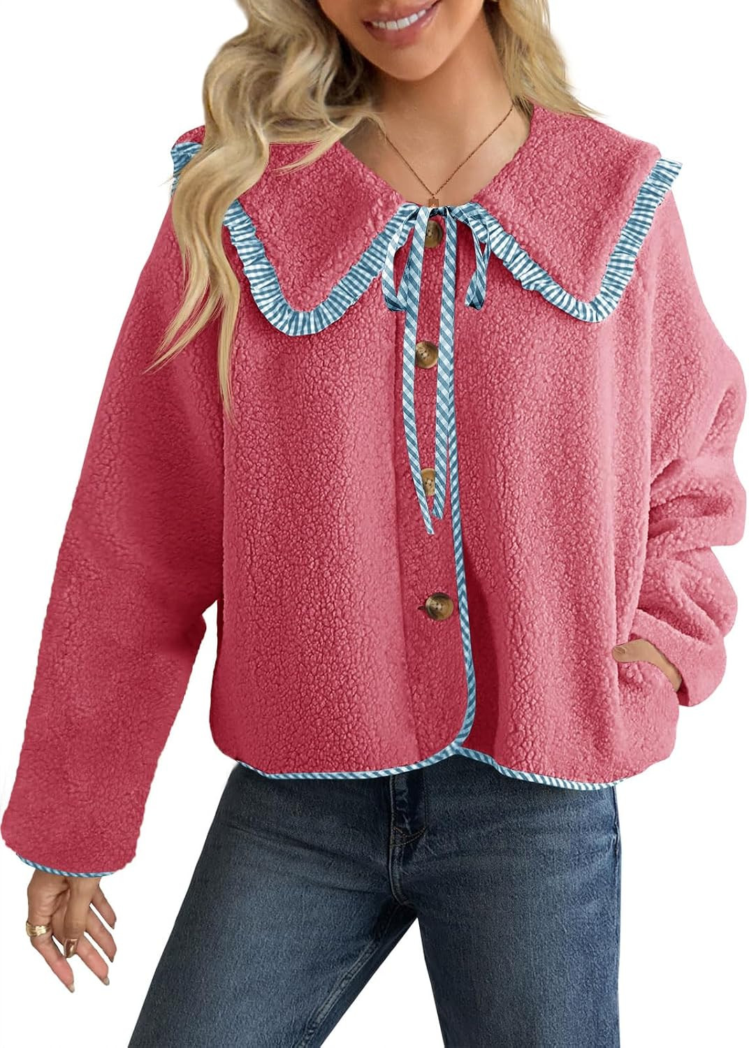 Tankaneo Womens Fuzzy Fleece Jacket Peter Pan Collar Winter Sherpa Coats | Amazon (US)