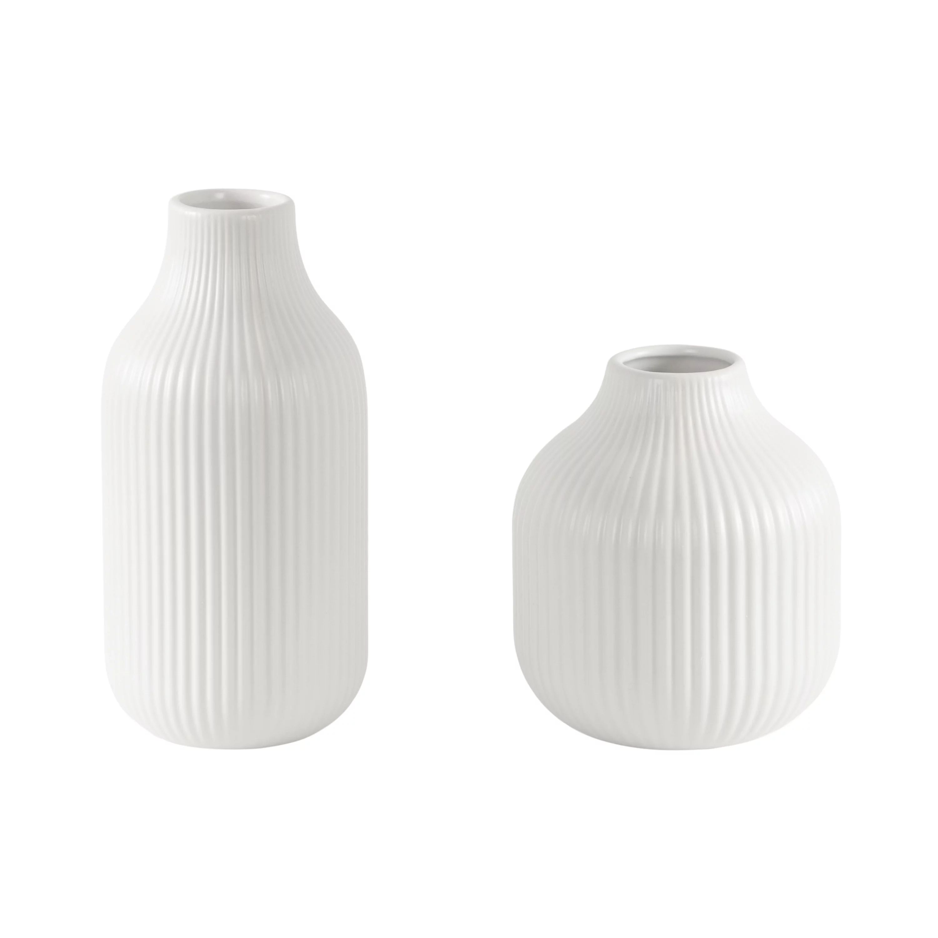 Better Homes & Gardens Ribbed Ceramic Vases 2PC Set White Finish | Walmart (US)