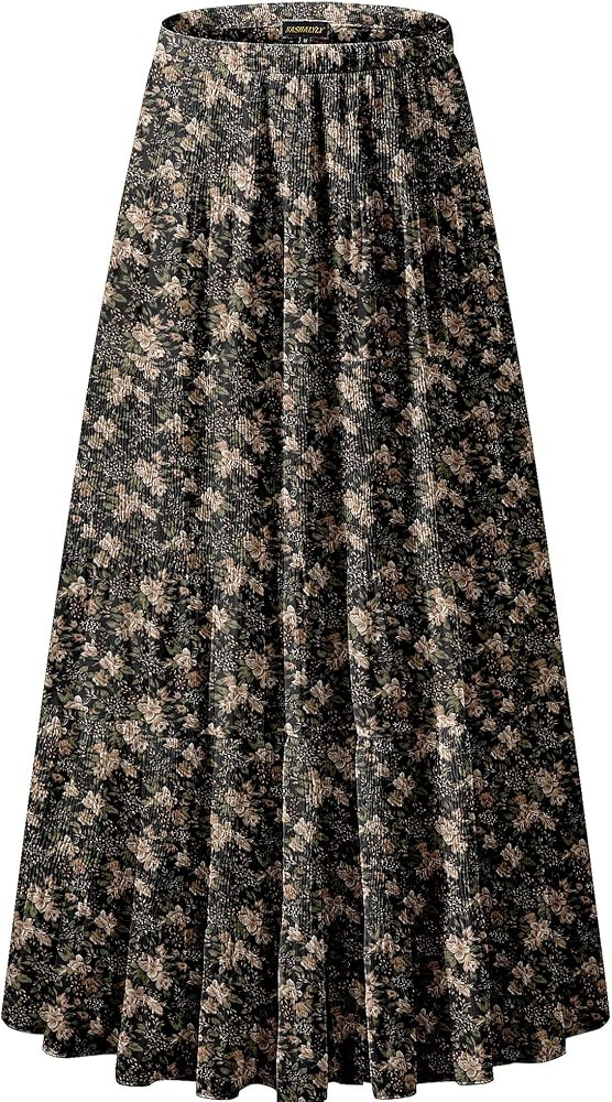 NASHALYLY Women's Chiffon Elastic High Waist Pleated A-Line Flared Maxi Skirts | Amazon (US)