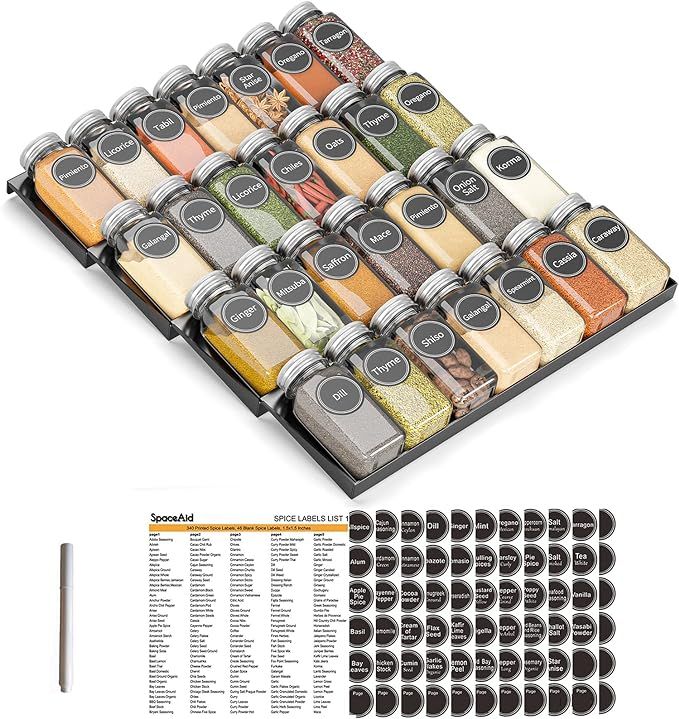 SpaceAid Spice Drawer Organizer with 28 Spice Jars, 386 Spice Labels and Chalk Marker, 4 Tier Sea... | Amazon (US)