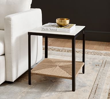 Theo 18&quot; Marble &amp; Woven End Table | Pottery Barn (US)