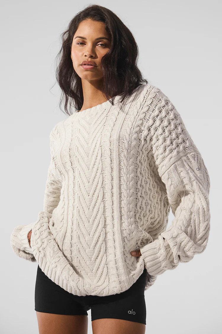 Cable Knit Crew Neck Sweater | Alo Yoga (US)