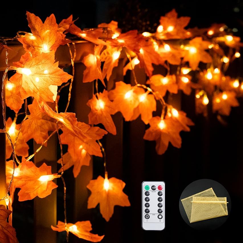 Fall Decor Thanksgiving String Garland - LOOUS 40 LED Maple Leaves Fairy Lights 7.9 Feet Fall Garlan | Amazon (US)