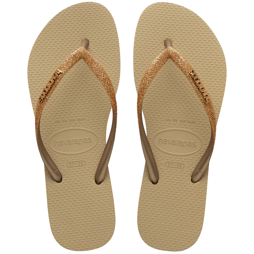 Women's Slim Glitter II Flip Flop Sand/Golden Light Metalico | Havaianas | Havaianas