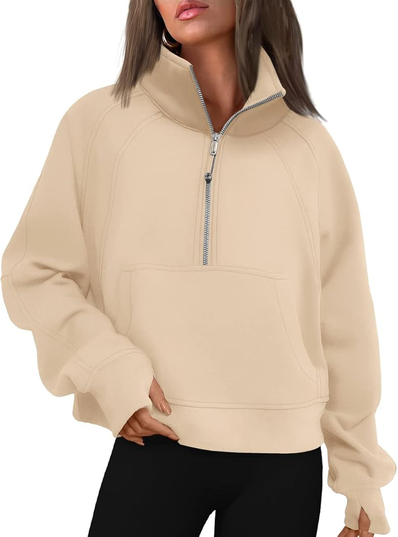 Trendy Queen Womens Half Zip Cropped Pullover Sweatshirts Fleece Quarter Zipper Hoodies Winter Cloth | Amazon (US)