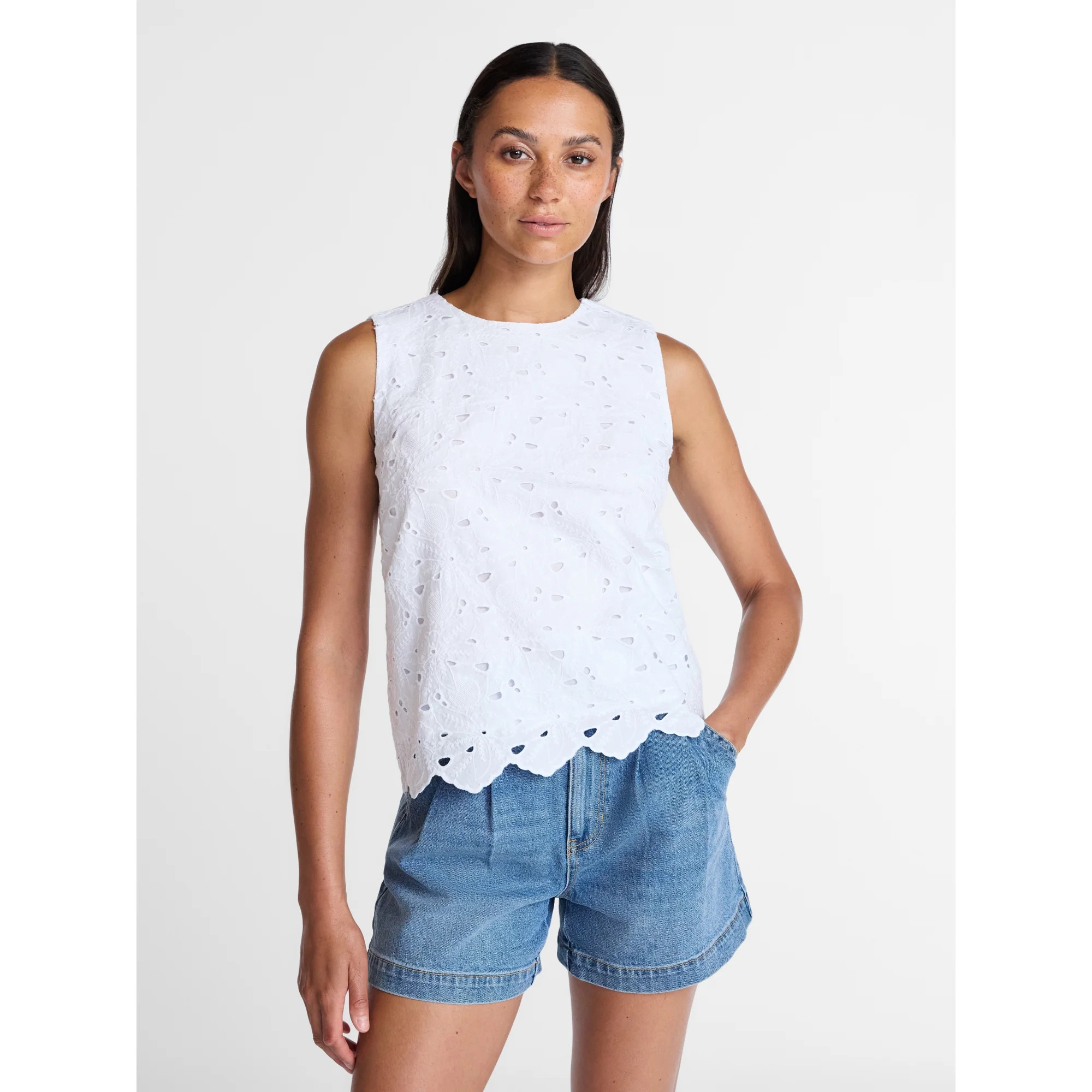 Time and Tru Women’s and Women’s Plus Eyelet Embroidered Top, Sizes XS-4X - Walmart.com | Walmart (US)