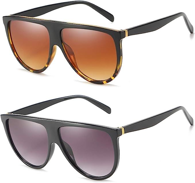 Square Oversized Sunglasses for Women Men Flat Top Fashion Sunnies | Amazon (US)