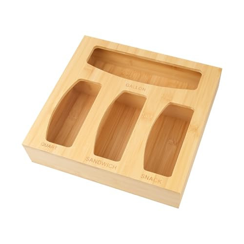 Xousdeu Plastic Bag Organizer, Bamboo Food Storage Bags Container Organizer for Drawer, Baggie Bags Storage for Drawer Compatible Sandwich Variety Size Bags | Amazon (US)