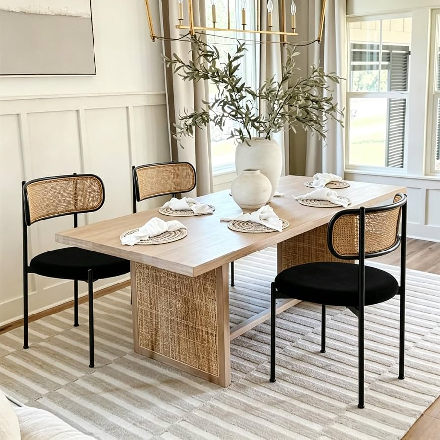 Rattan Dining Chairs Set of 2, Kitchen Chairs with Curved Cane Backrest &Metal Legs, Modern Dinin... | Amazon (US)