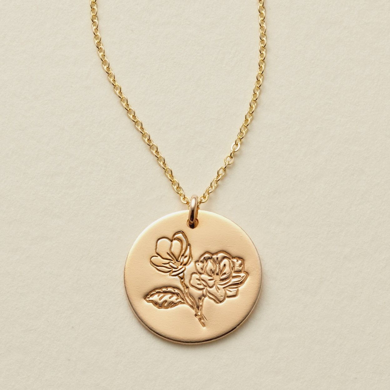 Magnolia Flower Disc Necklace - 5/8" | Made by Mary (US)
