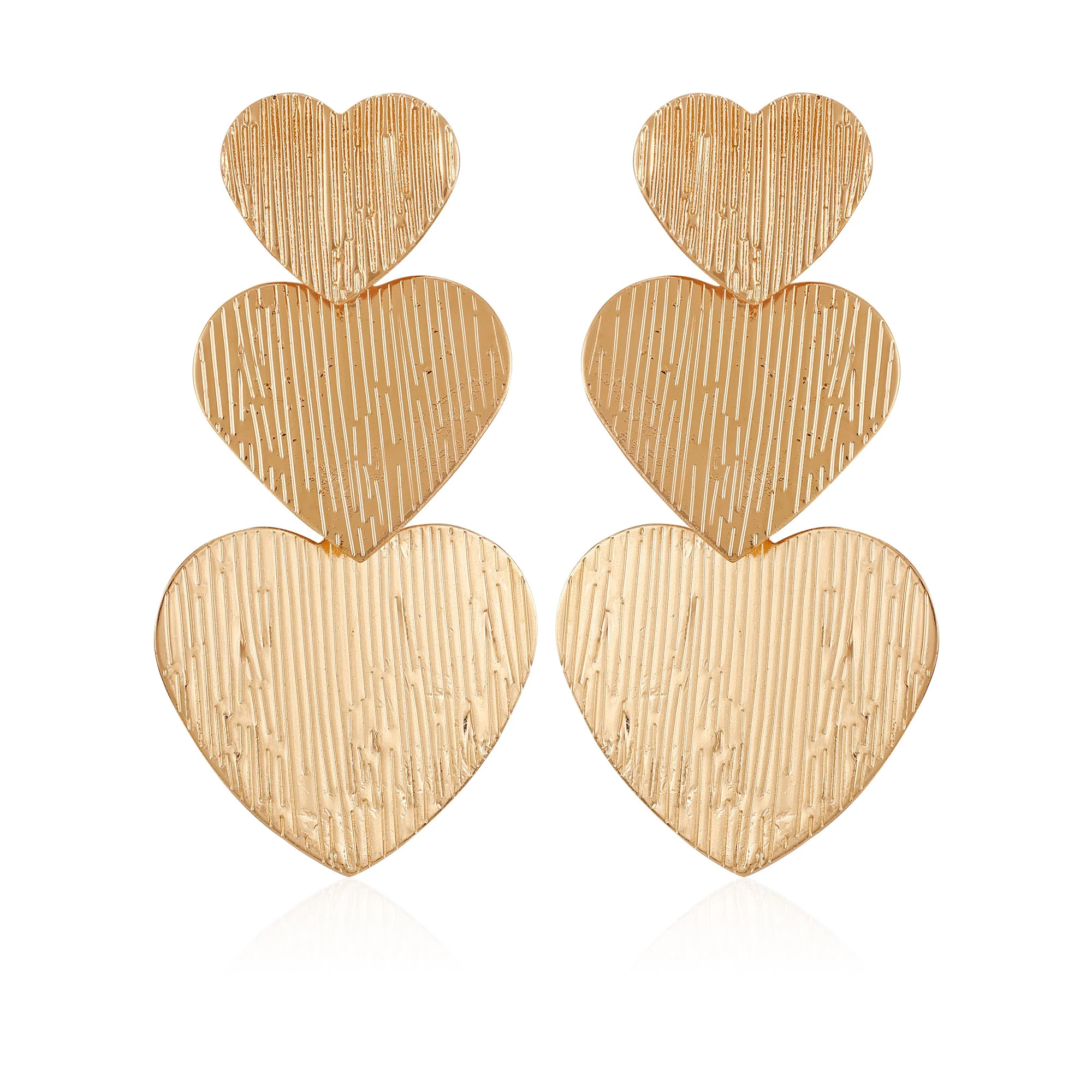 Time and Tru Women's Goldtone Textured Heart Cascading Earrings | Walmart (US)