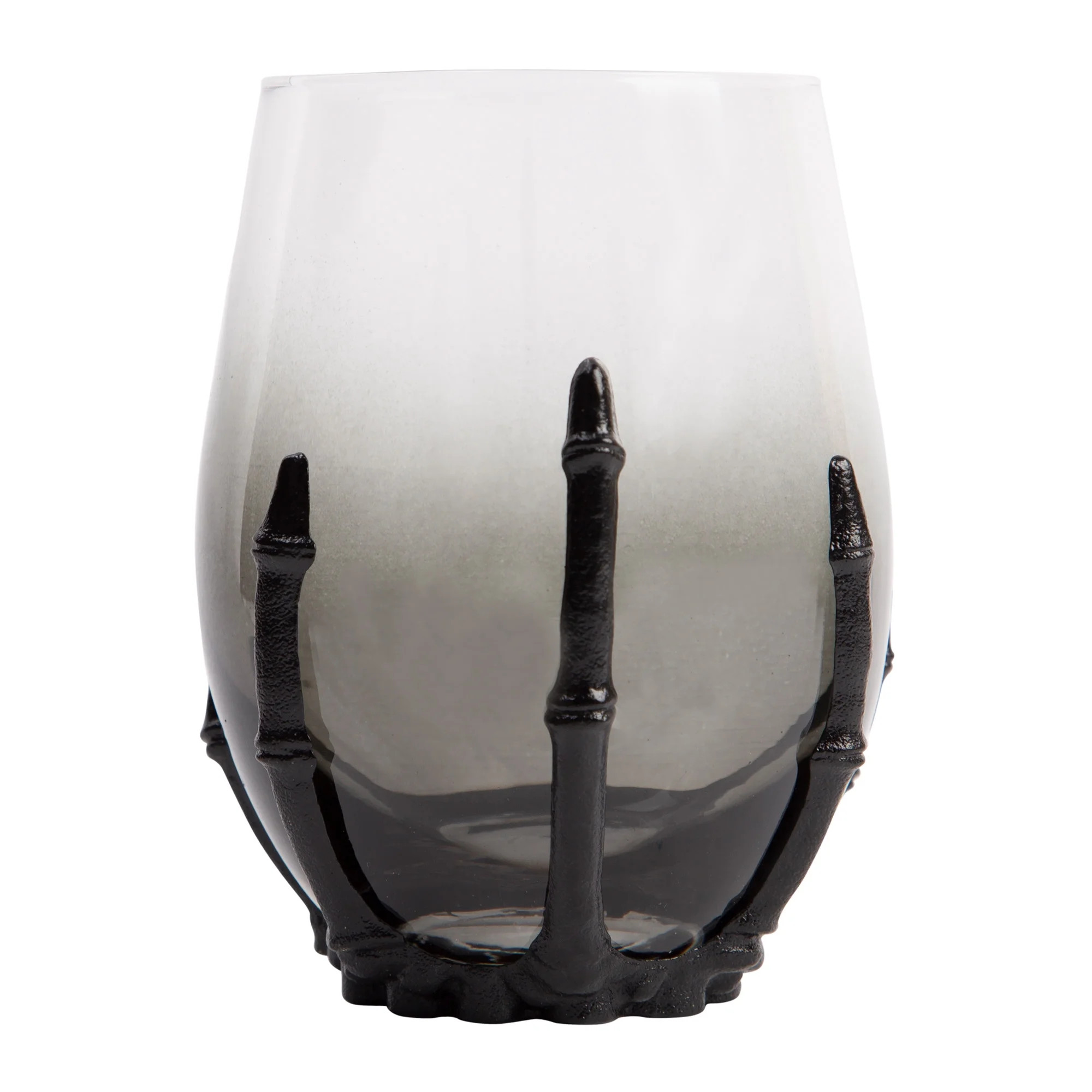 Way to Celebrate Skeleton Stemless Wine Glass, 10 fl oz. Smoked Ombre Glass Black Hand | Walmart (US)