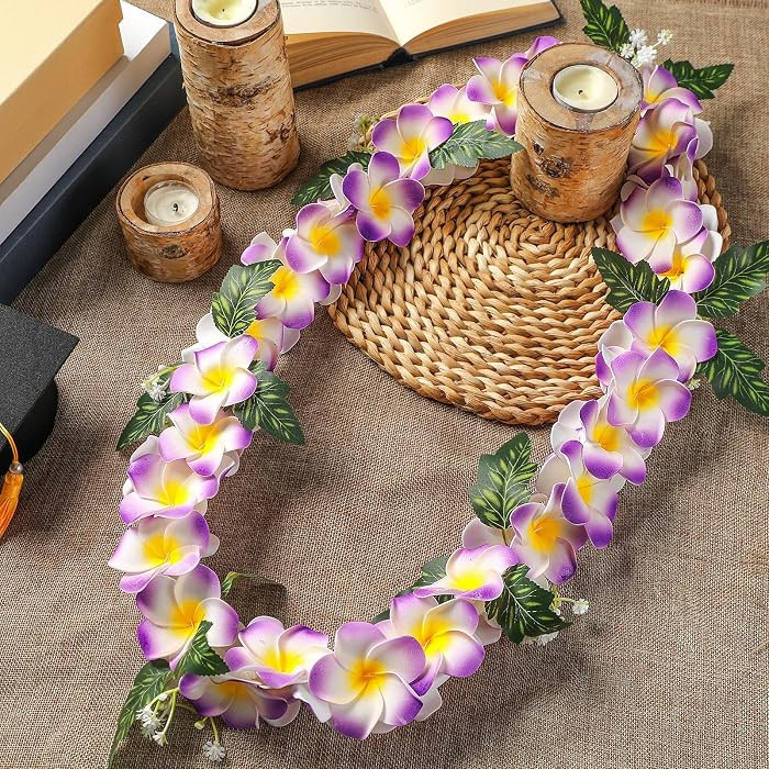 Thiccywoov Purple Hawaiian Graduation Lei for Adults 48" Artificial Plumeria Lei Tropical Hawaii ... | Amazon (US)